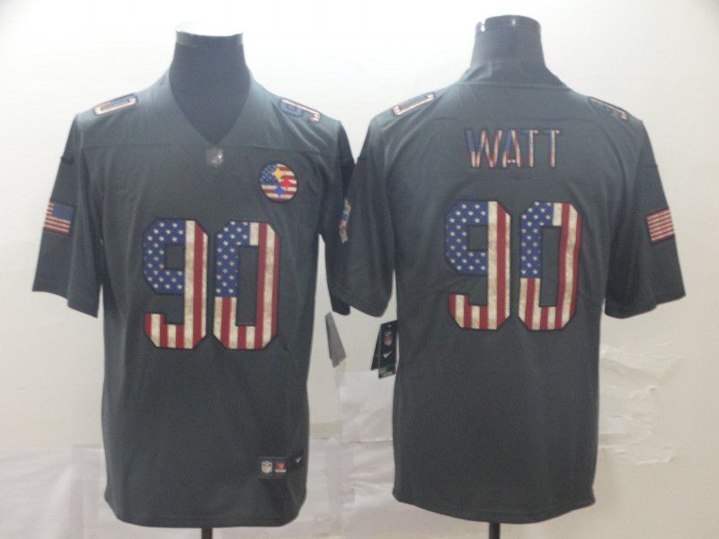 Men Pittsburgh Steelers #90 Watt Carbon Black Retro USA flag Nike NFL Jerseys